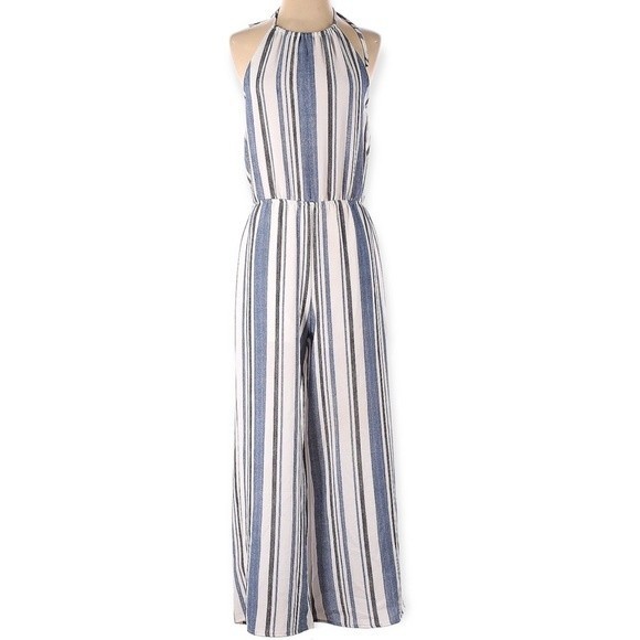 Emory Park Striped Halter Jumpsuit  Blue And White Size Small - Picture 1 of 11